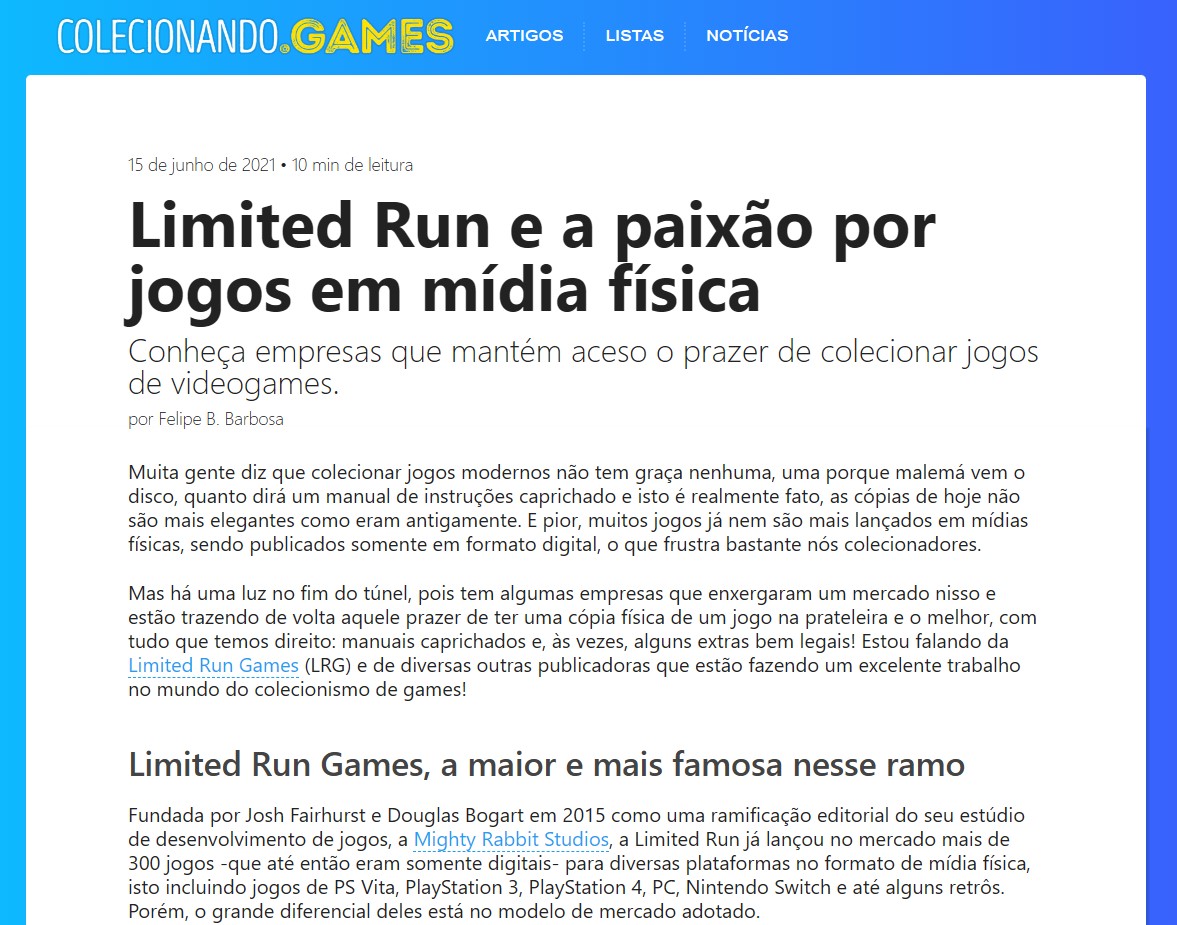 Limited Run e a paixão por jogos em mídia física