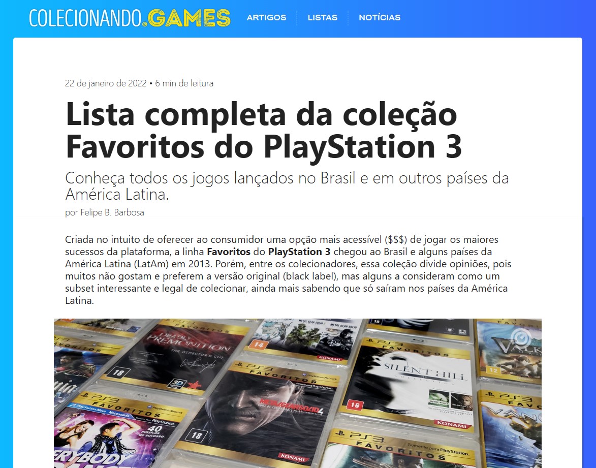 Lista completa da coleção Favoritos do PlayStation 3