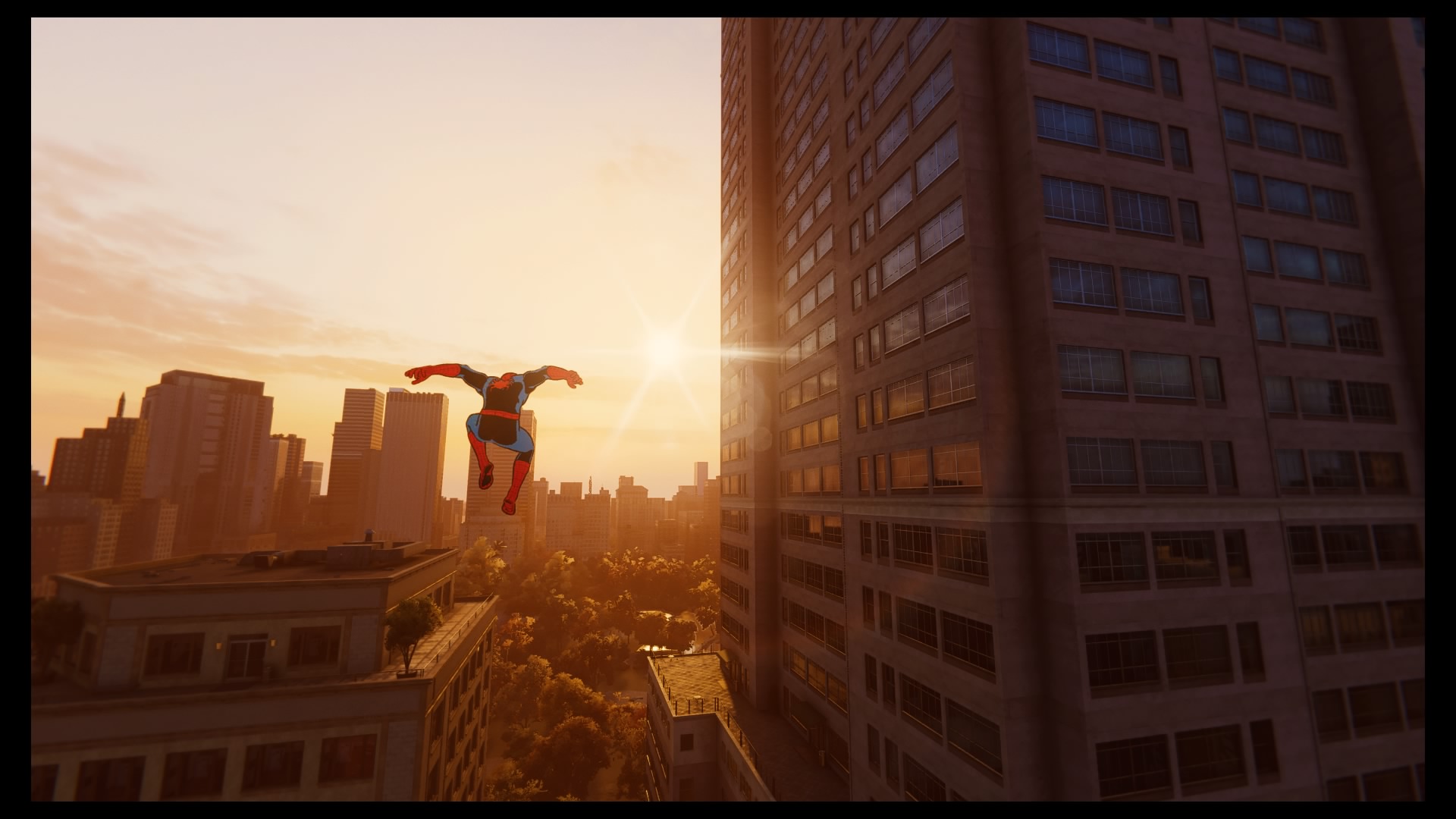 
  
    Não disse que o jogo estava bonito? Olha essa captura no pôr-do-sol usando um traje dos quadrinhos clássicos!
  
